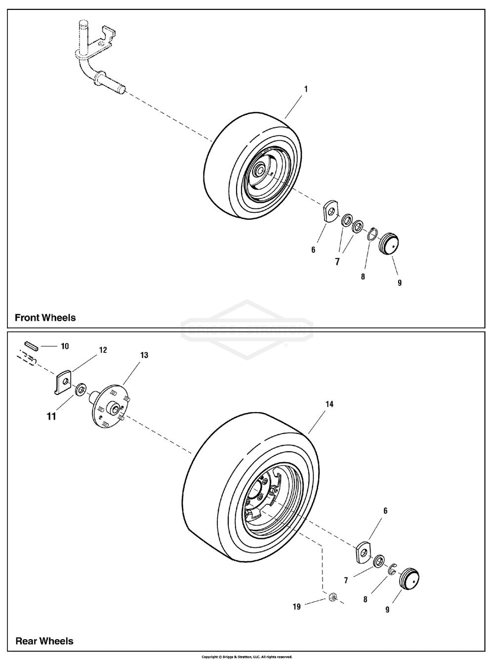 Wheel And Tire Group Diagram and Parts List for 107250070 (2691088-00)(2012) Briggs and Stratton Lawn Tractor